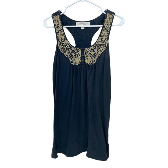 Feather‎ Bone Anthropologie XS Navy Gold Embroidered Sleeveless Tank Top - Picture 1 of 6